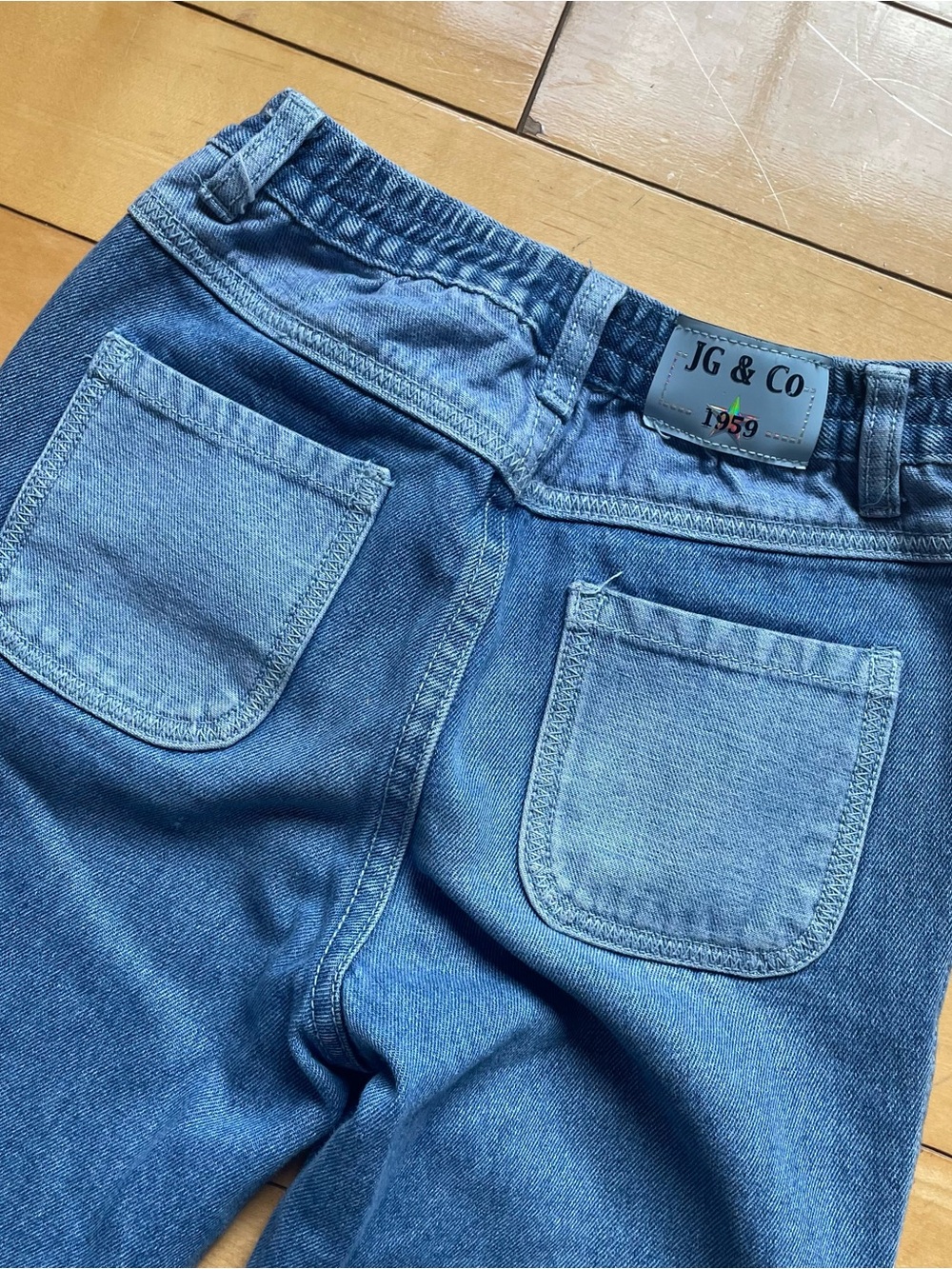 Kids' 100% Cotton Blue Denim Jeans - Contrast Back Patch Pocket